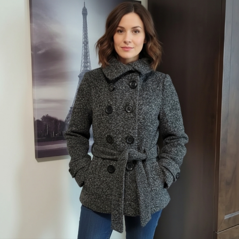 Eclipse Women's Charcoal Double-Breasted Pea Coat